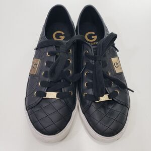 G by Guess GGBacker2 Women's Black Leather Quilted Fashion Sneakers, Size 8M